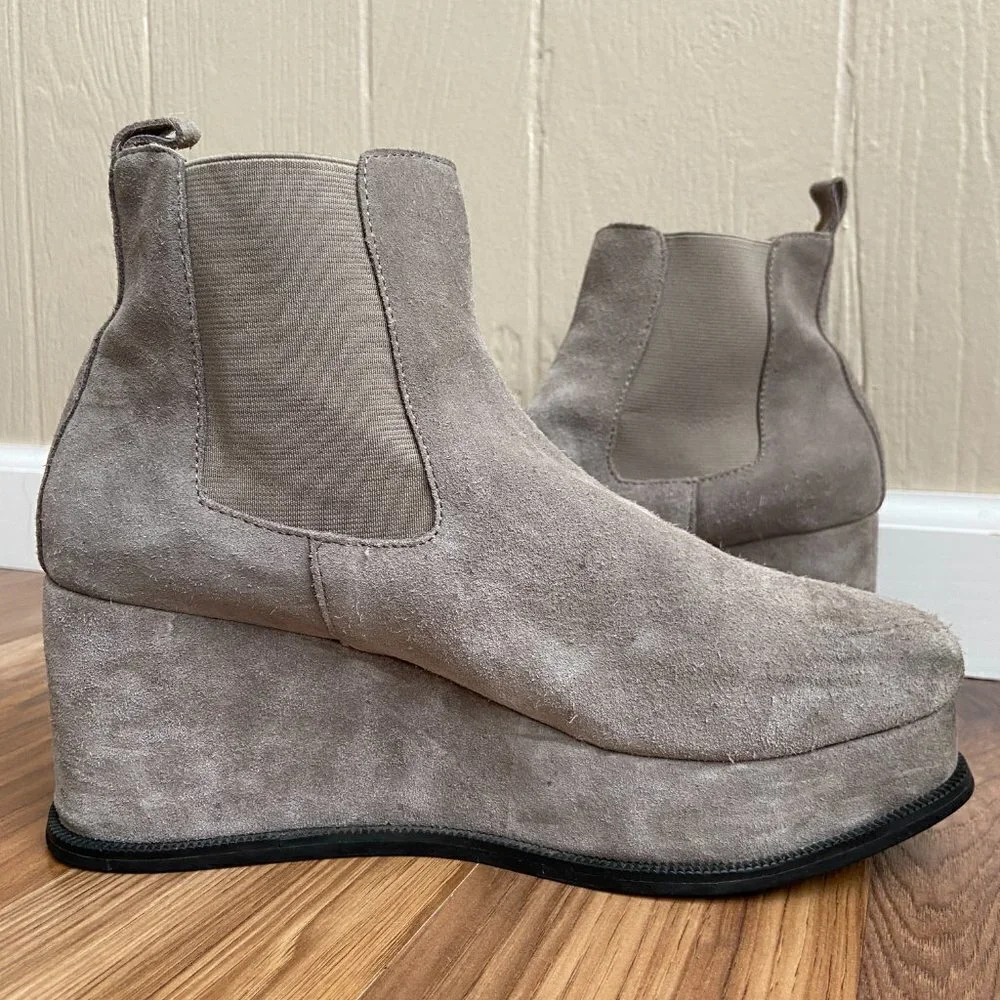 Free People Jeffrey Campbell Gray Suede Platform Wedge Chelsea Ankle Boot